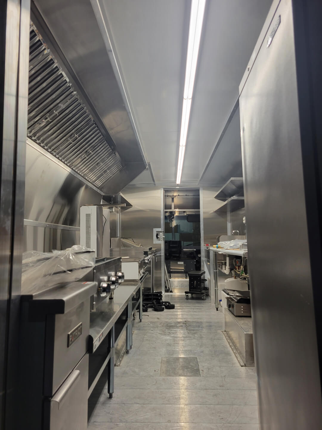 View of inside of food truck being built