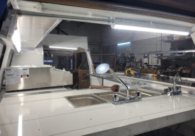 Compact Coffee Truck Interior Workspace with Sink System